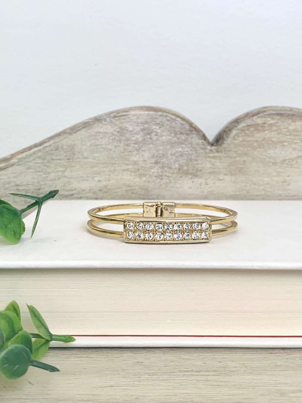 Vintage Goldtone Rhinestone Bangle Bracelet Pave Statement Jewelry Classic Glam